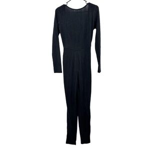 Shein Jumpsuit Women Medium NEW Black Ribbed Knit Long Sleeve Open Back Sxy